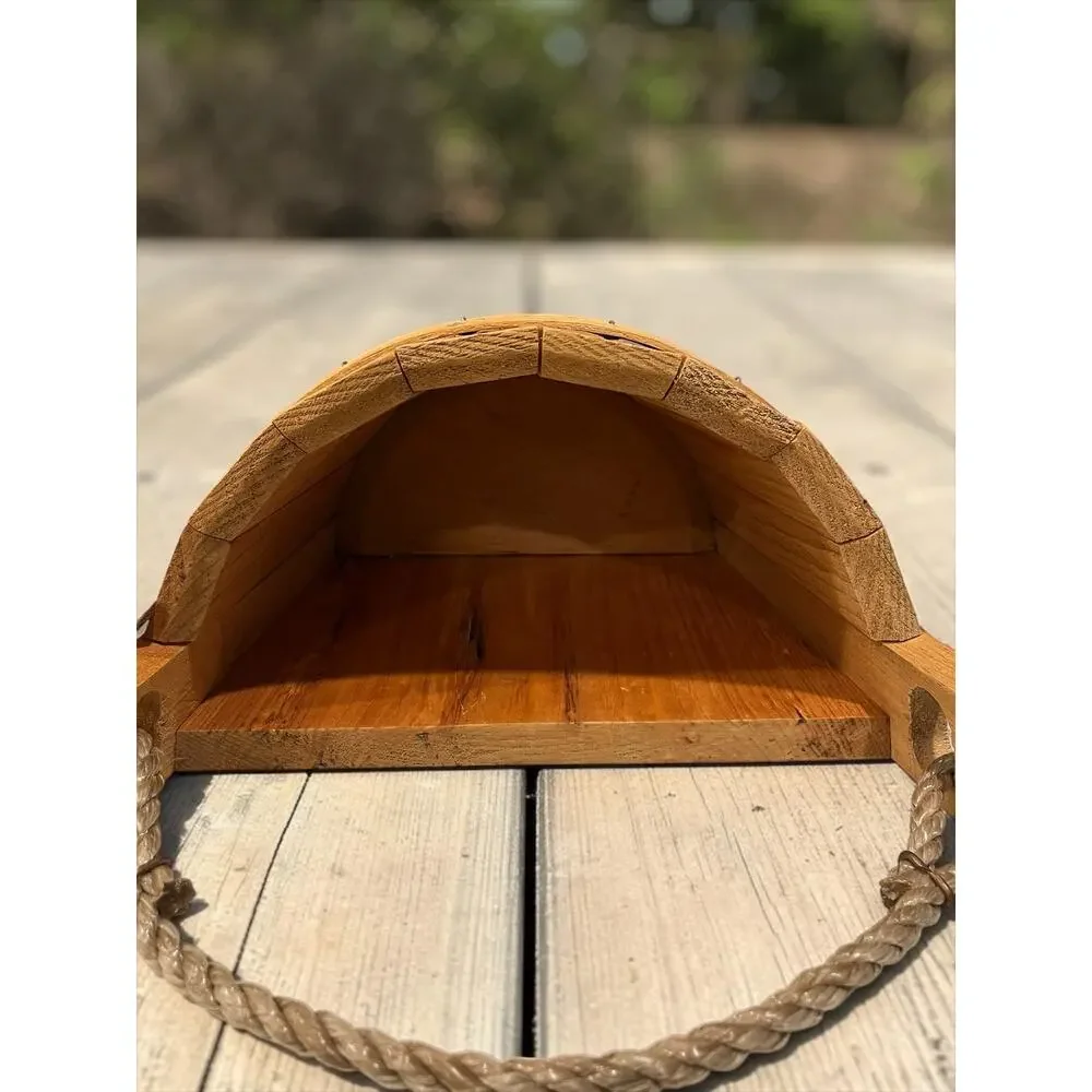 Vintage Maine Half Bucket Co Pine Wood Retriever Dog Basket Planter USA w Tag